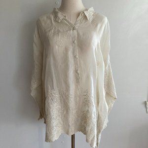 JOHNNY WAS White Embroidered Blouse